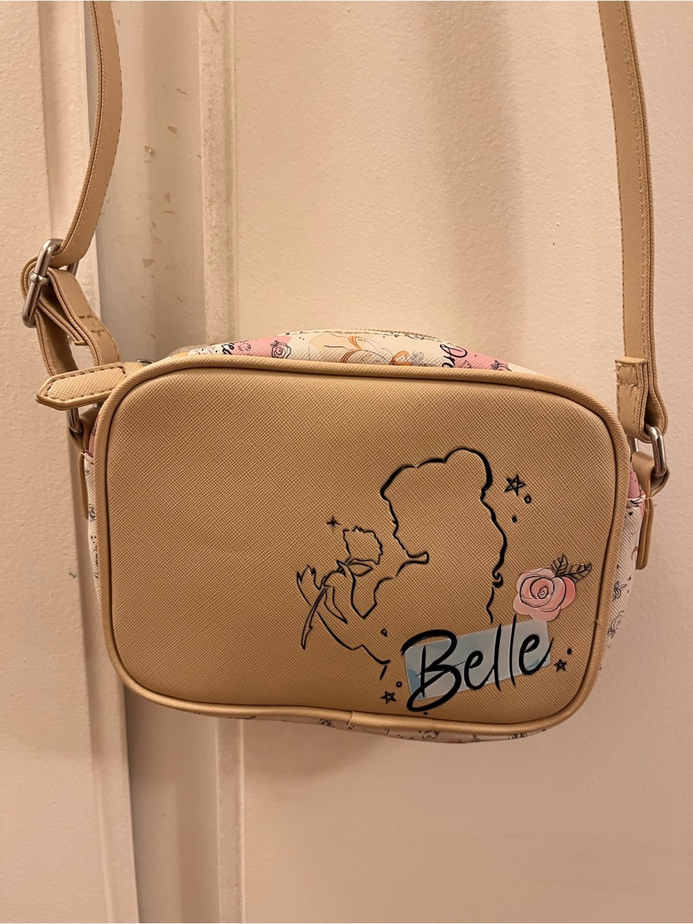 Danielle Nicole x Disney Tan Belle Crossbody with Floral Outline